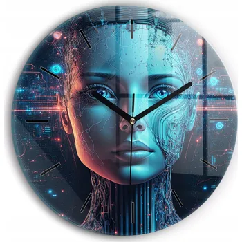 Hodiny Moderní skleněné nástěnné hodiny s potiskem Umělá inteligence průměr 30 cm