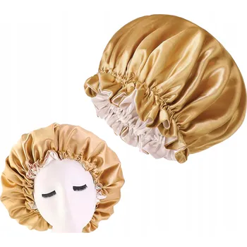 Sprchovací čepice Hedvábná čepice na spaní pro husté a kudrnaté vlasy - Zlatá a bílá