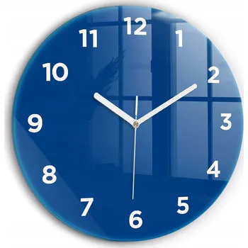 Hodiny Moderní skleněné hodiny s grafikou na zeď Modré kulatý o průměru 30 cm