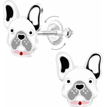 Náušnice Stříbrné náušnice Buldok na šroubek 9 x 10 mm, 0,8 g