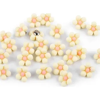 Galanterie Knoflík plastový, 14 mm, 3D květ, krémová
