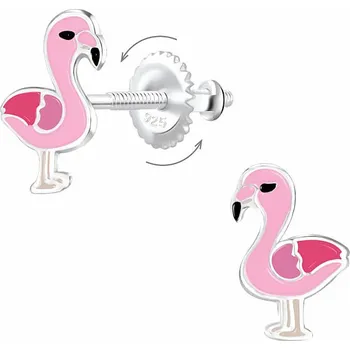 Náušnice Stříbrné náušnice Růžoví plameňáci na šroubek 6 x 9 mm, 0,55 g