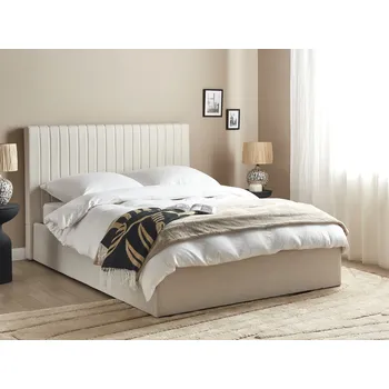 Postel Čalouněná postel s úložným prostorem 140 x 200 cm béžová s prošívaným čelem moderní nábytek do ložnice Beliani