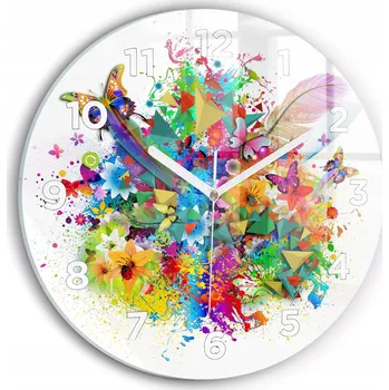 Hodiny Ozdobné nástěnné hodiny s krásnou grafikou Květinová harmonie s motýly průměr 30 cm