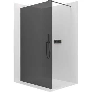 CERANO - Sprchová zástěna Walk-in Onyx Round L/P - 10 mm - kulatá vzpěra - černá matná, grafitové sklo - 150x200 cm