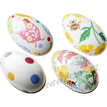 Dóza na potraviny EASTER EGG HUNT plechová dóza vajíčko 2886 puntíky, slepice, květiny a hmyz | 4-MIX