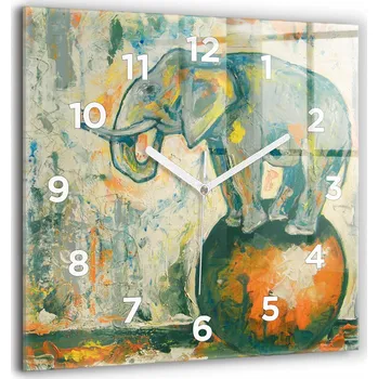 Hodiny Velké Skleněné Nástěnné Hodiny Tichý chod Ručiček Obývací Pokoj Malovaný Motiv Slona