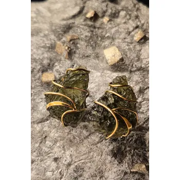 Náušnice Vltavín Moldavite Zlaté náušnice s vltavíny 6,650gr