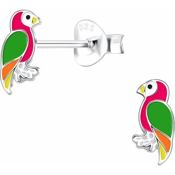 Náušnice Stříbrné náušnice Růžoví papoušci 4 x 8 mm, 0,42 g