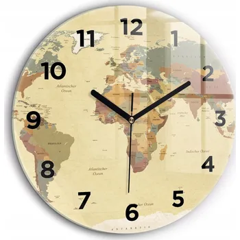 Hodiny Moderní skleněné nástěnné hodiny Mapa světa ve vintage stylu průměr 60 cm