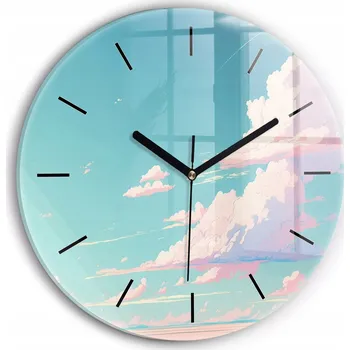 Hodiny Moderní skleněné nástěnné hodiny s potiskem Pastelová barva oblohy průměr 30 cm
