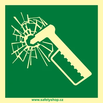 Značení ZÁCHRANNÉ KLADIVO ISO 7010 - fotoluminiscenční fotoluminscenční samolepka 100 x 100 mm