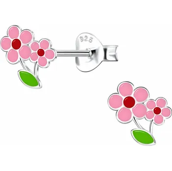 Náušnice Stříbrné náušnice Růžové kytičky 7 x 7 mm, 0,41 g