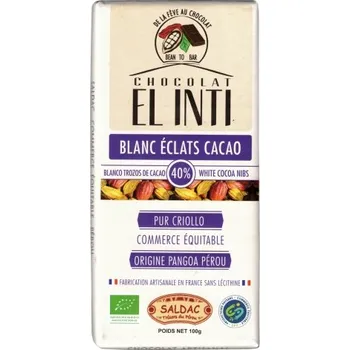 Čokoláda Bílá čokoláda s kousky kakaových bobů BIO 40% kakaa 100g Sal