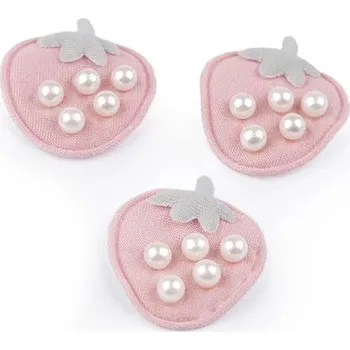 Aplikace, nášivka jahoda, 30x32mm, pudrová
