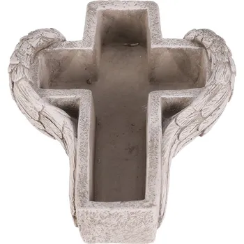 Obal pietní na květiny - kříž s křídly, betonový, šedý - PIK1016