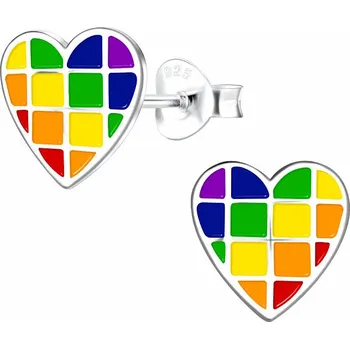 Náušnice Stříbrné náušnice Duhové srdce 8 x 9 mm, 0,58 g