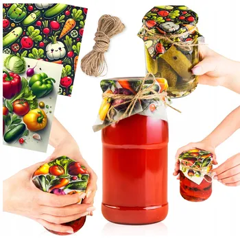 Obraz VÍČKA NA SKLENICE ZAVAŘENINY, POKRÝVKY NA OKURKY, ZELENINU, UBROUSKY, SADA 10x