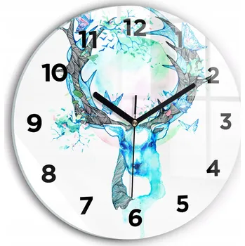 Hodiny Ozdobné nástěnné hodiny s krásnou grafikou Ilustrace jelena kulatý průměr 30 cm