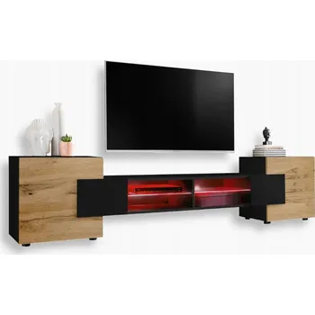 Televizní stolek Komodee TV stolek Merano s matnými dvířky, skleněnými policemi a RGB LED osvětlením