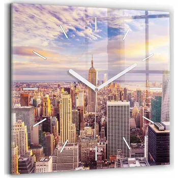 Hodiny Skleněné nástěnné hodiny do obýváku s grafikou Západ slunce York 30x30 cm