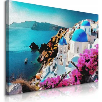 Obraz OBRAZ NA PLÁTNĚ DO OBÝVÁKU SANTORINI ŘECKO KRAJINA PŘÍRODA ABSTRAKCE 40x30