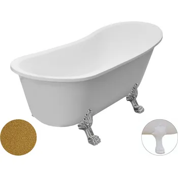 Besco Akrylátová volně stojící vana Olaya Glam Z 160x68 bez přepadu Typ a barva výpustě: Click-Clack bez přepadu, chrom, Barva podpěrných nožek: Bílá