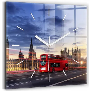 Hodiny Skleněné nástěnné hodiny Tiché ručičky Kuchyně Červený londýnský autobus