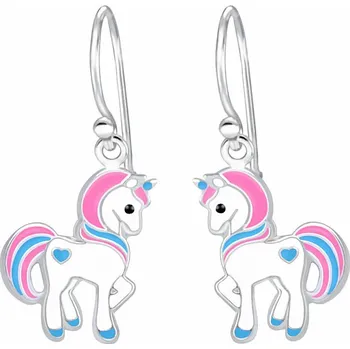 Náušnice Stříbrné náušnice Růžovobílý jednorožec 10 x 12 mm, 0,9 g