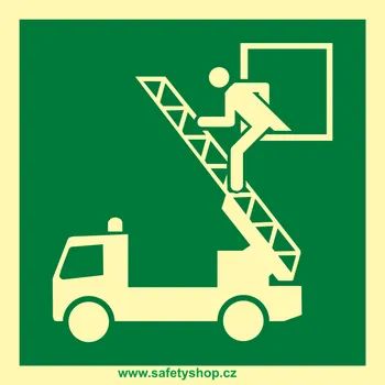 ZÁCHRANNÉ OKNO ISO 7010 - fotoluminiscenční fotoluminscenční samolepka 100 x 100 mm