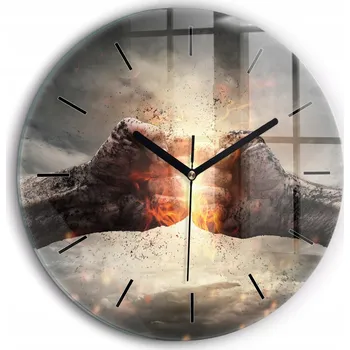 Hodiny Skleněné foto hodiny na zeď Pěsti Síla Moc černé ručičky kulatý průměr 60 cm