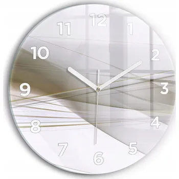 Hodiny Moderní skleněné hodiny s grafikou na zeď Světlá abstrakce kulatý průměr 30 cm