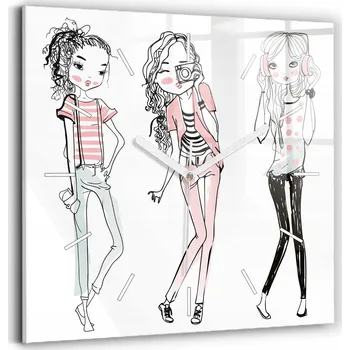 Hodiny Čtvercové Skleněné Nástěnné Hodiny do Kanceláře S Potiskem Dámská Móda 30x30 cm