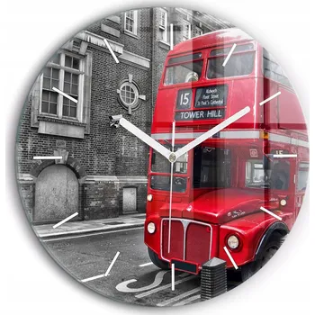 Hodiny Tichý foto nástěnný hodinový stroj Červený patrový autobus bílé ručičky průměr 60 cm