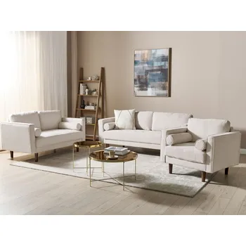 Sedací souprava Sedací souprava béžová čalouněná 2místná 3místná s křeslem silně polstrovaným opěradlem Klasický retro design obývací pokoj Beliani