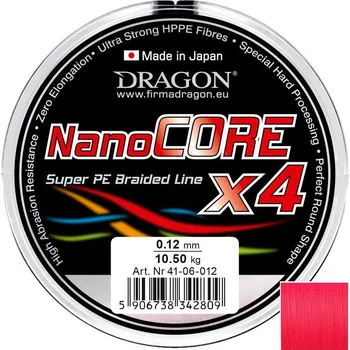 Šňůra DRAGON Nano Core X4 red 0,06mm 4,90kg *: Šňůra DRAGON Nano Core X4 red 0,06mm 4,90kg 100m