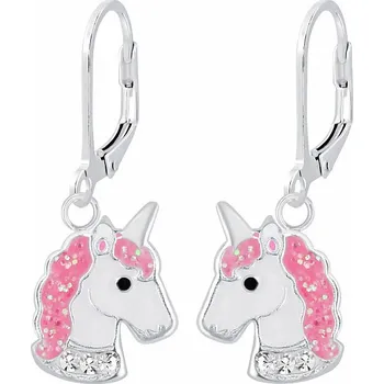 Náušnice Stříbrné náušnice Bílý jednorožec 8 x 10 mm, 1,08 g