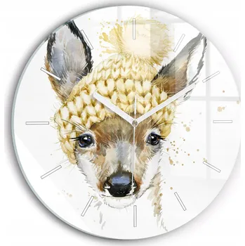 Hodiny Minimalistické Čtvercové Skleněné Hodiny Nástěnné se Vzorem Srnky fi30 cm