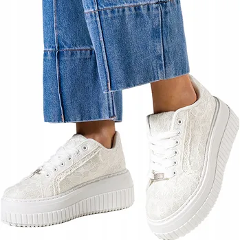 Dámské tenisky Dámské bílé tenisky CREEPERSY na platformě, šněrovací, Zirkony vel. 39