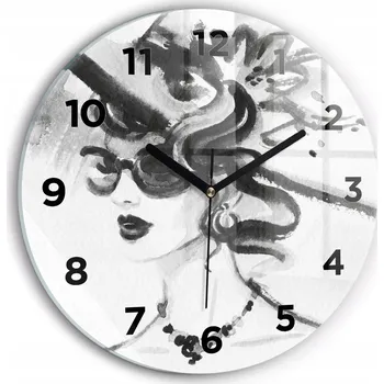 Hodiny Moderní skleněné foto hodiny na zeď tichý mechanismus Módní žena průměr 30 cm