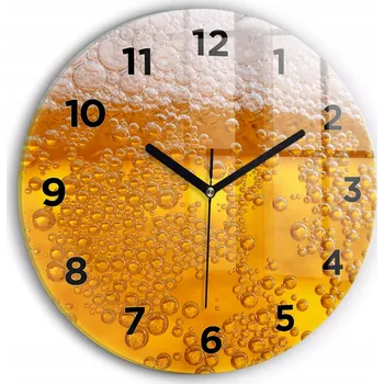 Hodiny Moderní skleněné nástěnné hodiny s potiskem Pivo s pěnou kulatý průměr 30 cm