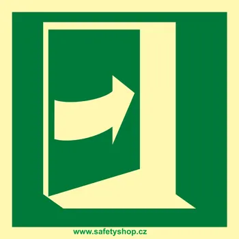 DVEŘE SE OTEVÍRAJÍ TLAČENÍM NA PRAVÉ STRANĚ ISO 7010 - fotoluminiscenční fotoluminscenční samolepka 100 x 100 mm