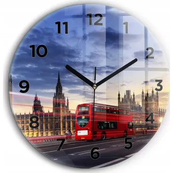 Hodiny Skleněné nástěnné hodiny do kanceláře s motivem červeného londýnského autobusu fi60 cm