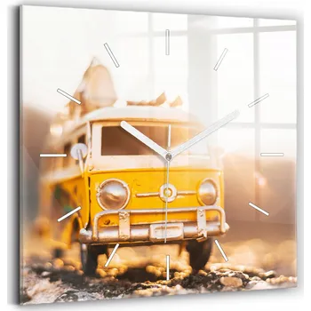 Hodiny Skleněné nástěnné hodiny s tichým chodem – Auto na dovolené