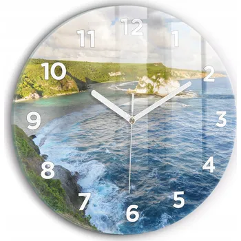 Hodiny Foto Skleněné Hodiny Nástěnné Do Moderních Interiérů Pobřeží Oceánu průměr 30 cm