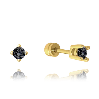 Náušnice Olivie Zlaté náušnice na šroubek s černými zirkony Au 585/1000