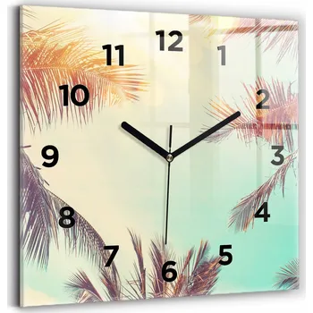 Hodiny Minimalistické Čtvercové Skleněné Hodiny Nástěnné Tropické palmy 30x30 cm