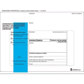 Obálka Doručenky B6-modrý pr.,správní říz.,samolep.,100ks