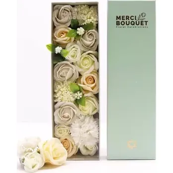 Merci Dárkový Dlouhý Box Svatební | Mýdlové Květiny (Luxusní dlouhý dárkový Box plný mýdlových květin ve svatební edici který snoubí krásu květin, ale také funkčnost protože květy lze rozpustit ve vodní lázni a dopřát si tak relax a odpočinek s květinovou