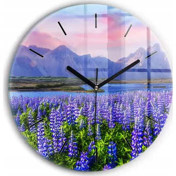 Hodiny Nástěnné čtvercové skleněné hodiny S Potiskem Výhled na hory Island, průměr 30 cm